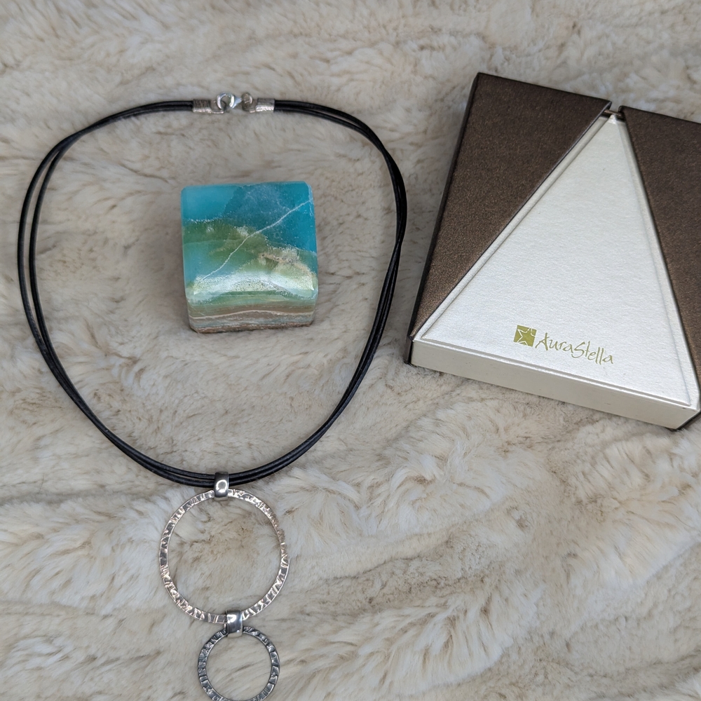AuraStella two tone silver pendant necklace